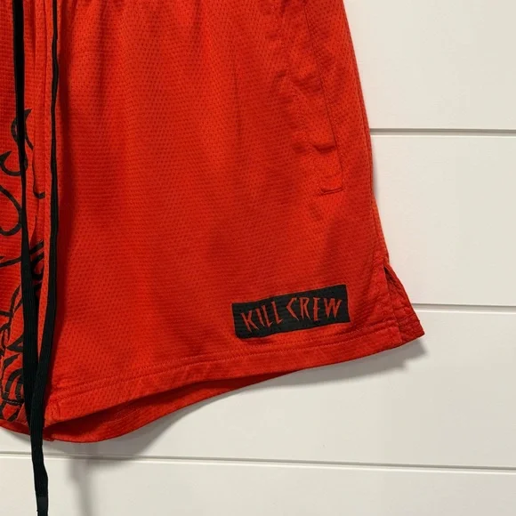 Kill Crew Red Athletic Mesh Shorts with Black Flame Print - Picture 3 of 7